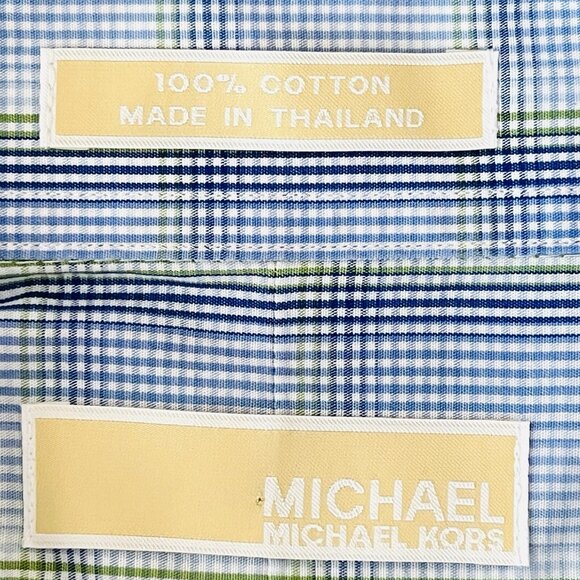 MICHAEL Michael Kors Men's Long Sleeve Plaid Blue Shirt Size 16.5 32/33 Large - Picture 8 of 11